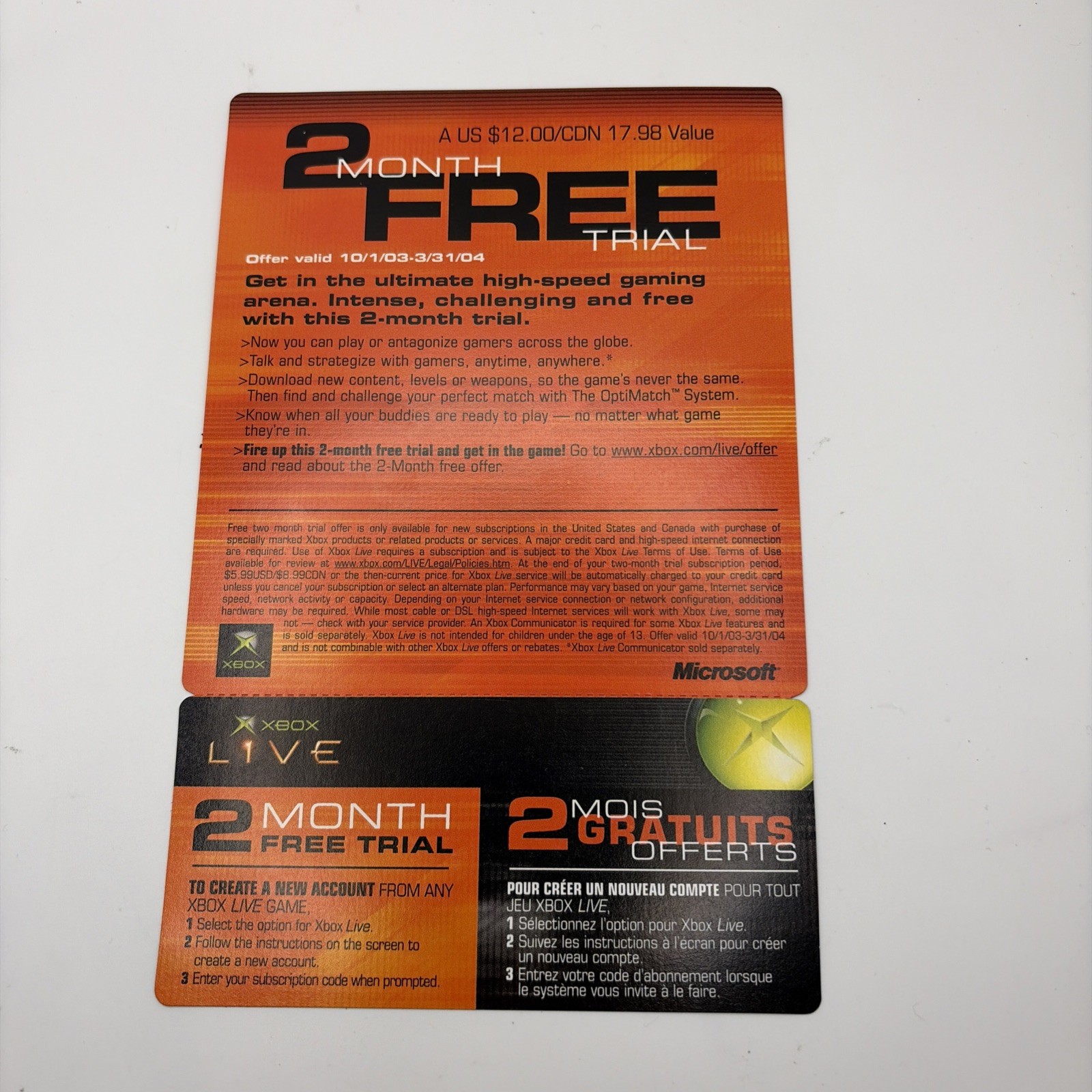 Xbox Live 2 Month Free Trial Subscription Cards (2 Cards) EXPIRED/UNSCRATCHED