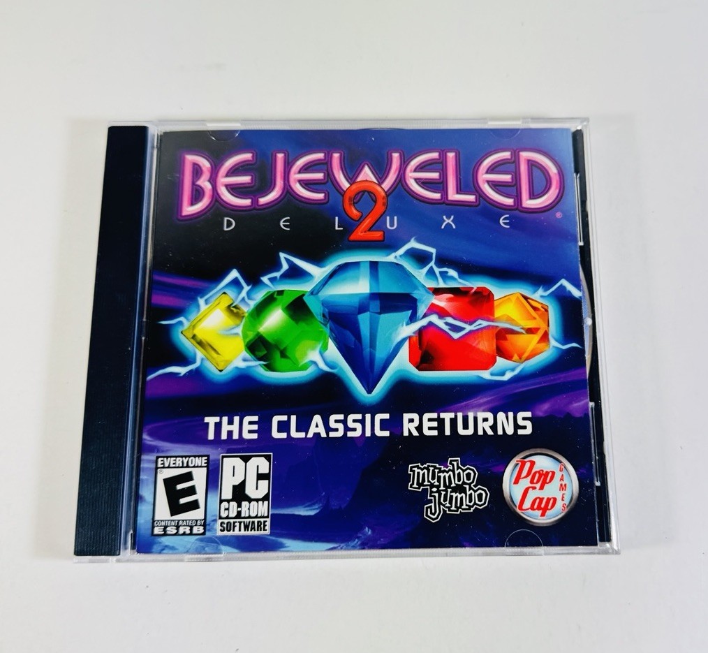 Bejeweled 2 Deluxe PC CD-Rom 2004 Windows matching arcade game W/ Box ML443