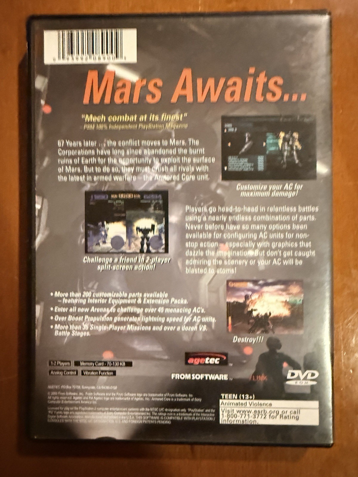 Agetec Armored Core 2 Manual Included Multiplayer T PS2 NTSC-U/C