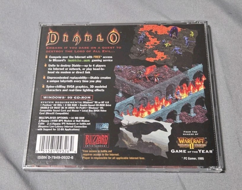 Rare Diablo PC Computer CD-ROM 1998 COMPLETE Blizzard Windows 95 Rated M HTF OOP