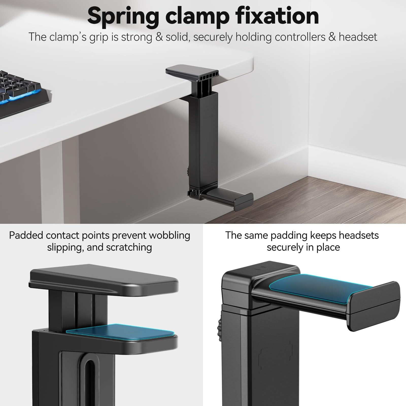 Headphone Stand Under Desk Hanger Hook Mount Spring Clamp Adjustable Cable Clip