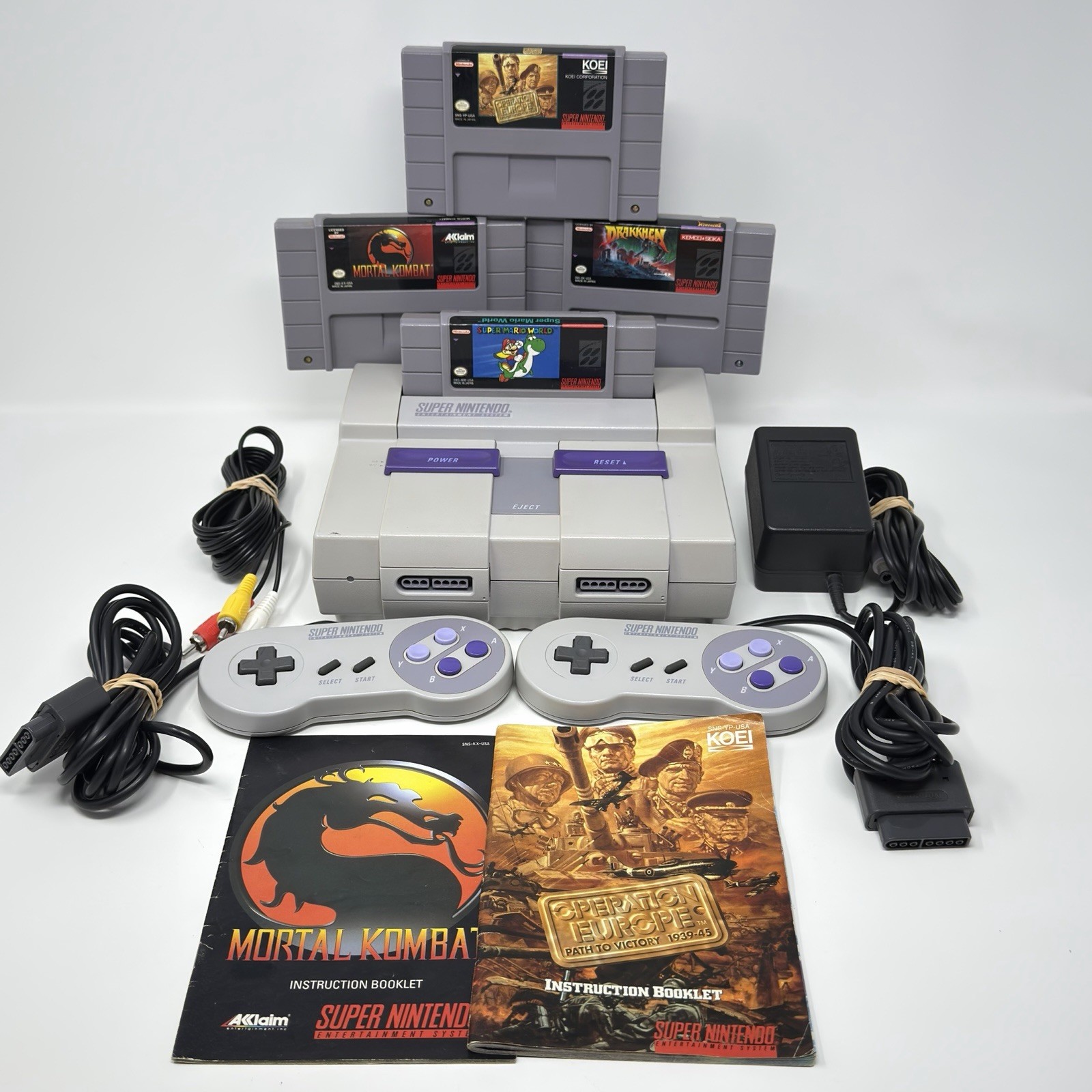 Super Nintendo SNES Console Bundle 4 Games Controller Tested Works Super Mario