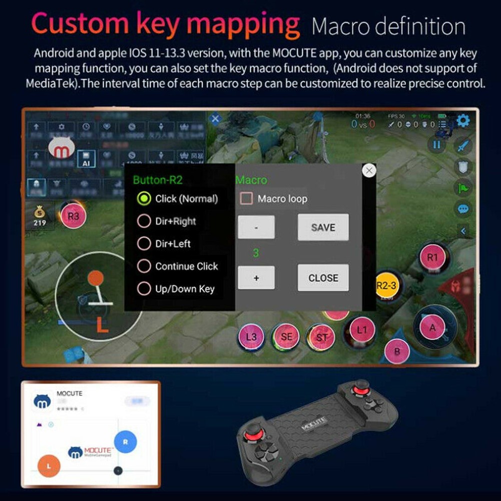 Rechargeable Bluetooth Gamepad Controller For Mocute 060 for IOS Android Phone D