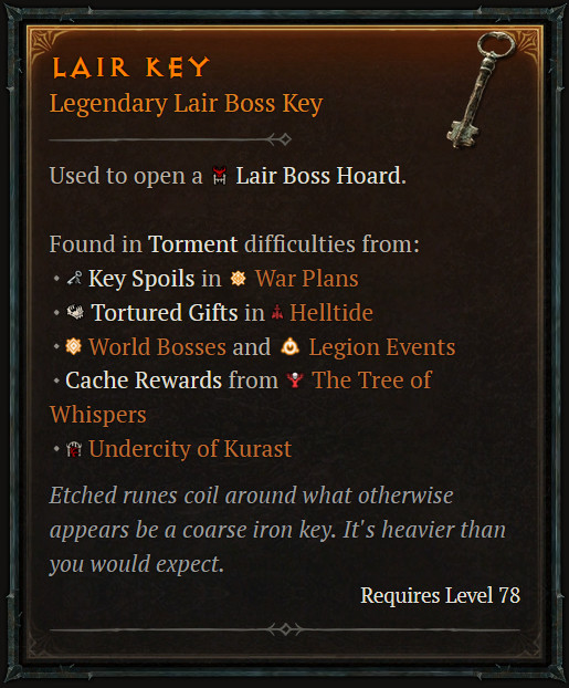 Diablo 4 Items – Boss Mats Shop – Lair Key / Greater Lair Key S13 SC Softcore D4