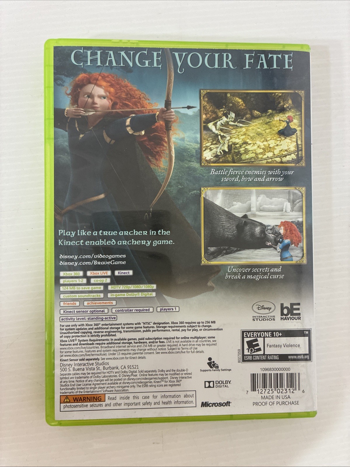 Brave Disney Pixar Xbox 360 Video Game Better With Kinect Rated E10+ NTSC
