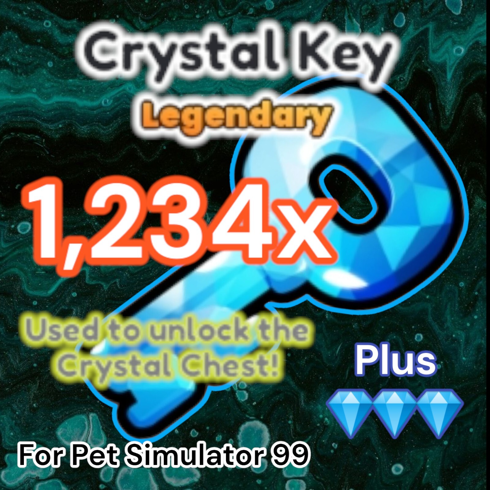 Pet Simulator 99. 1,234x Crystal Keys and 1 Million Diamonds. PS99. Same Day