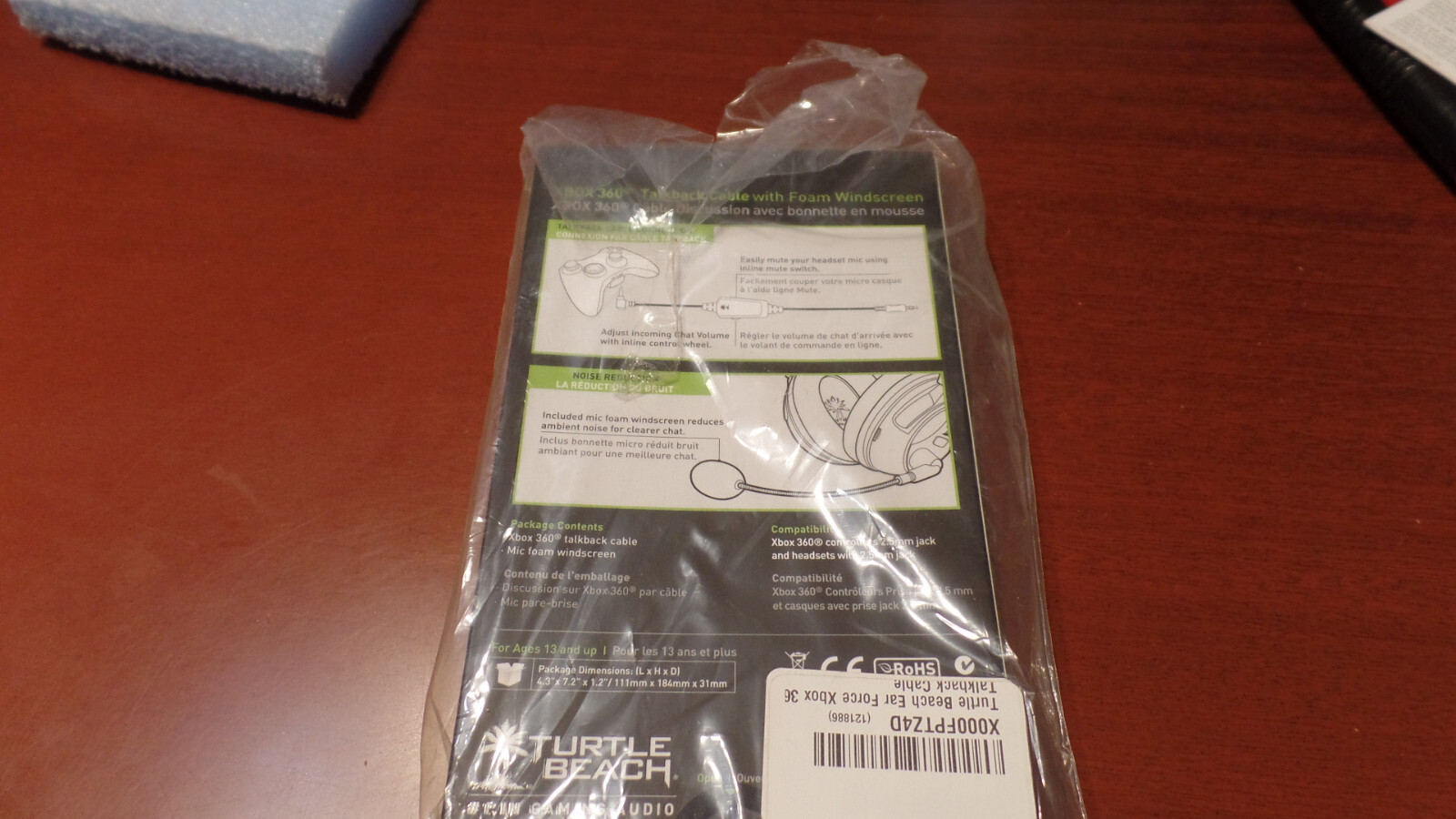 Turtle Beach Xbox 360 3.6 ft TalkBack Cable w Windscreen 2.5mm Jack X000FPTZ4D