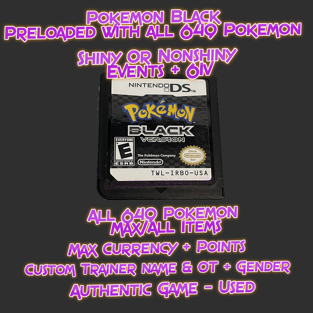 Pokemon Black Authentic Nintendo Ds Preloaded with all 649 Pokemon Max Items