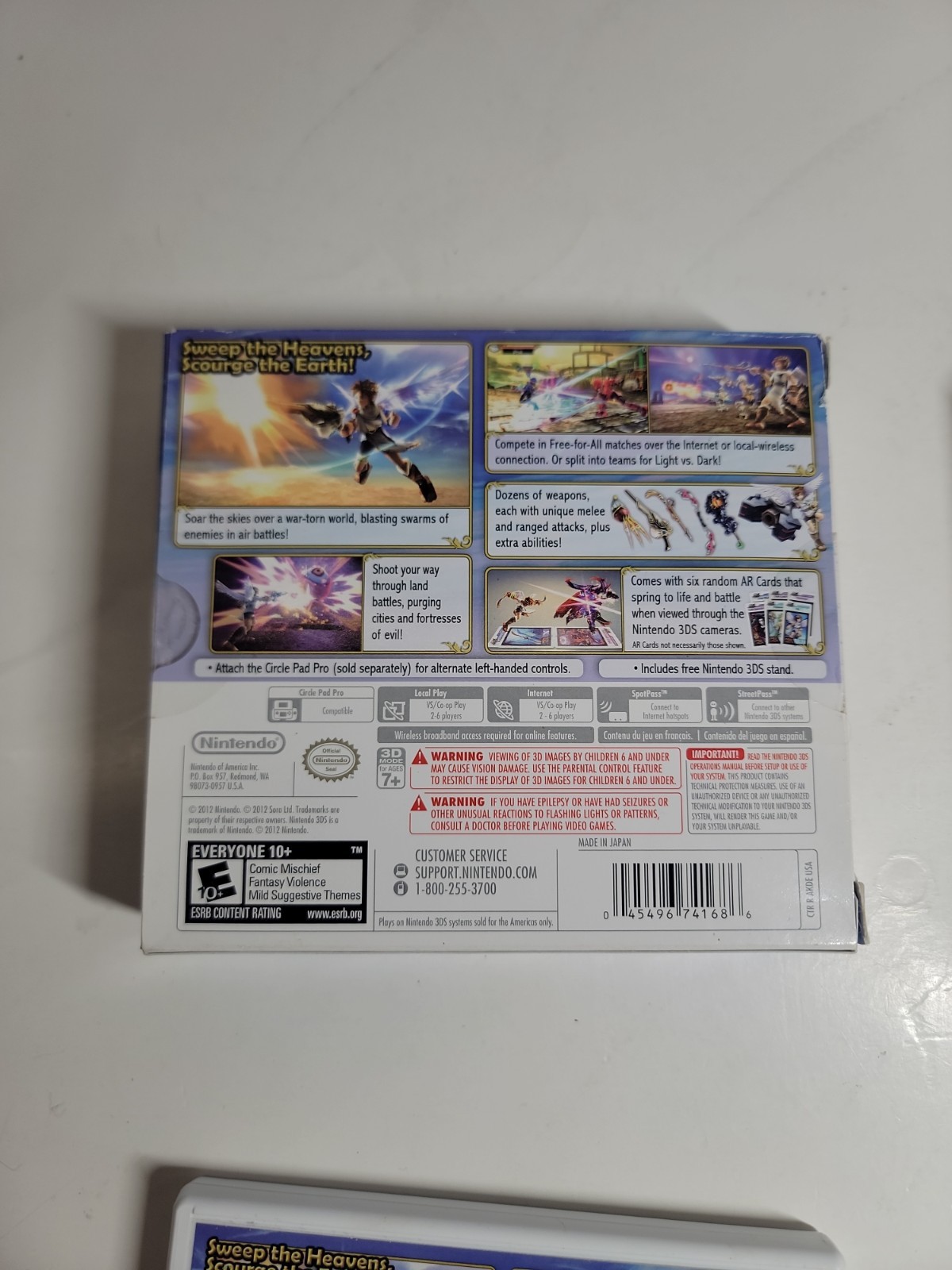 Kid Icarus Uprising Nintendo 3DS 2012 CASE & MANUAL, Box – No Game or AR Cards
