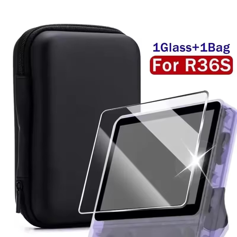 4 in 1 Case+Glass for R36S Game Console Travel Carrying Storage Bag & Screen Pro