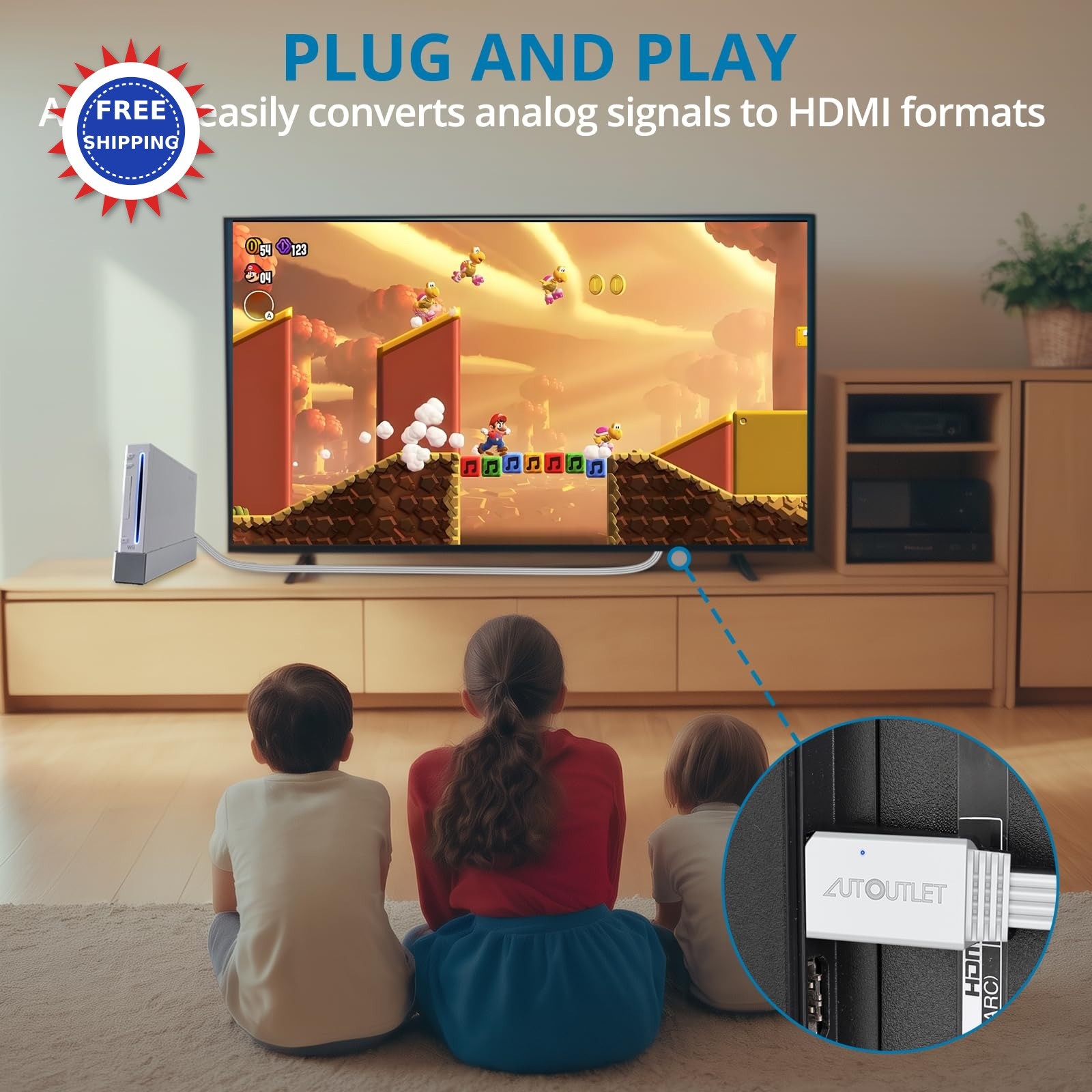 AUTOUTLET Wii to HDMI Converter 1080P 5ft 150cm Adapter HDMI Cable Output