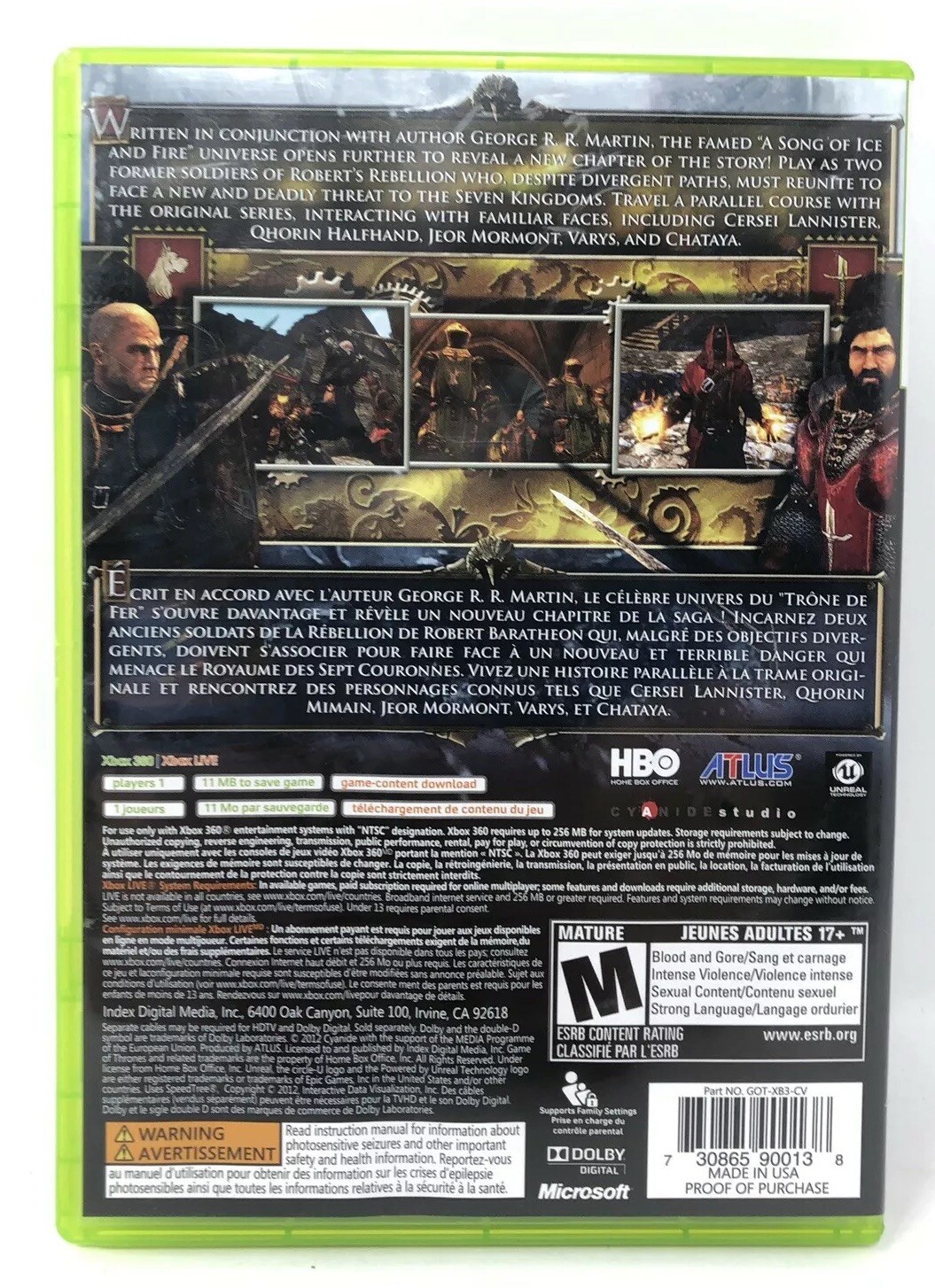 Game of Thrones – Xbox 360 Altus Game – Complete CIB w/Manual EXCELLENT!