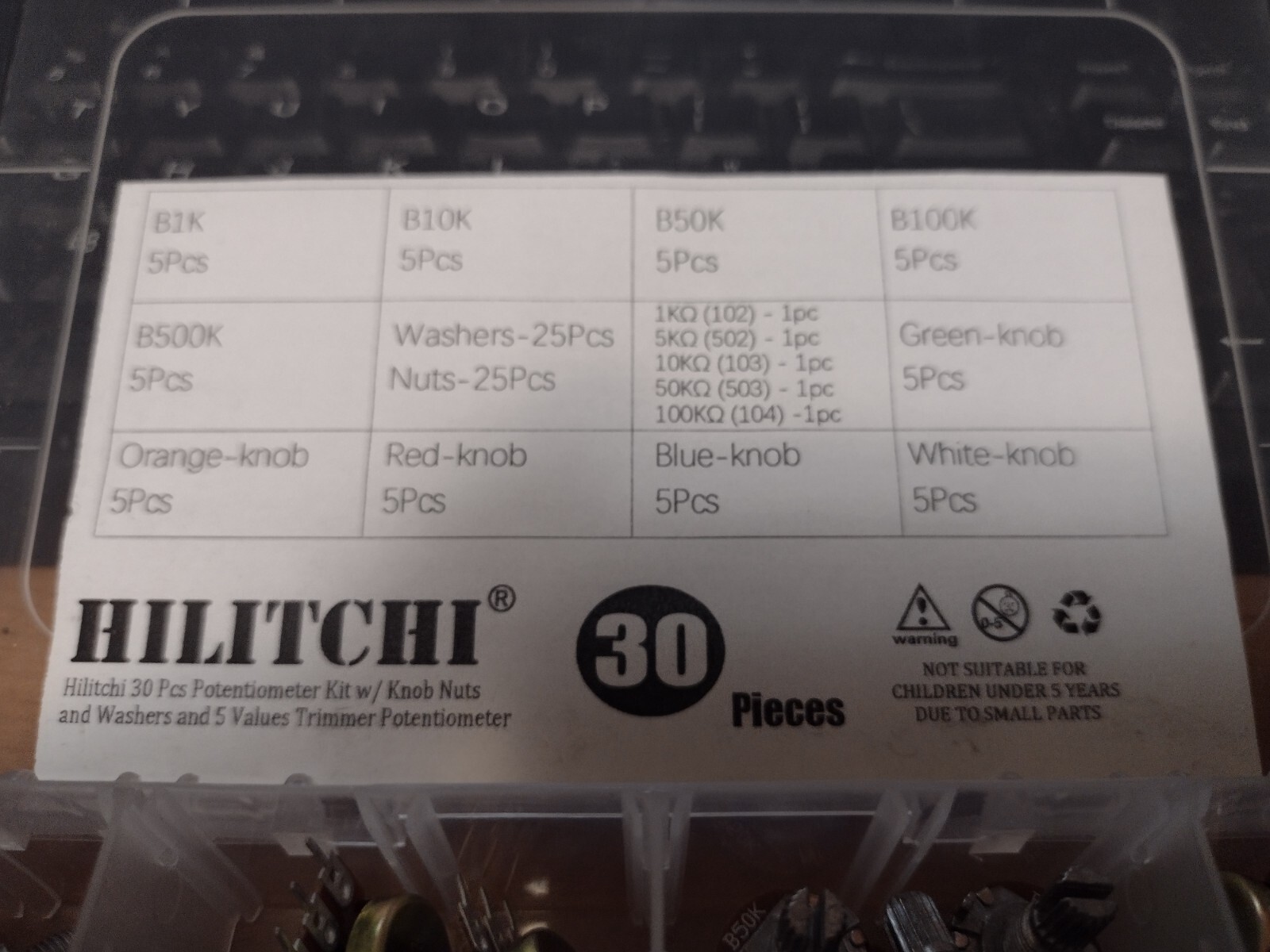 30 piece pack of knurled shaft linear potentiometers – B1k – B100k – new (inv 3)