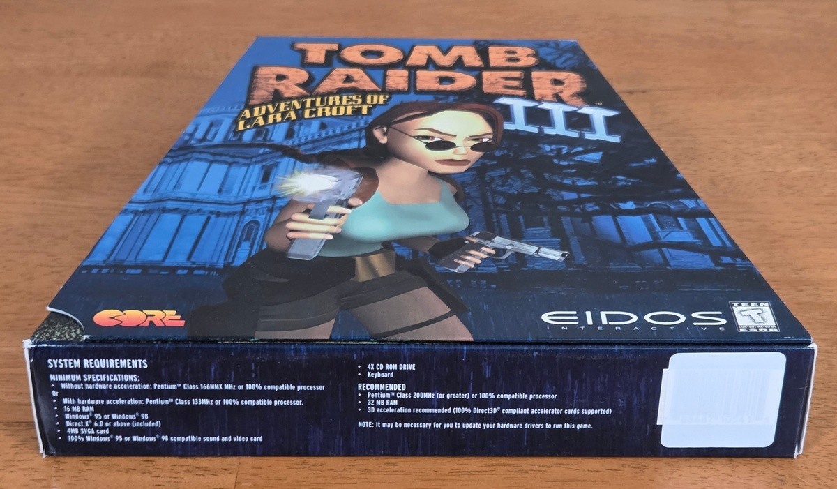 New Sealed Tomb Raider III Adventures Lara Croft EIDOS Trapezoid PC Big Box Game