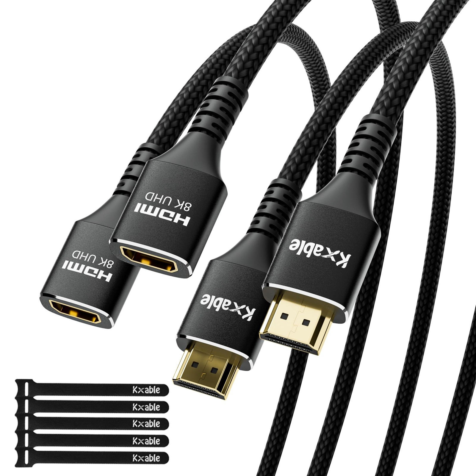 2 Pack 8K HDMI Extension Cable 2FT 2.1 High Speed Male To Female Cord Lead