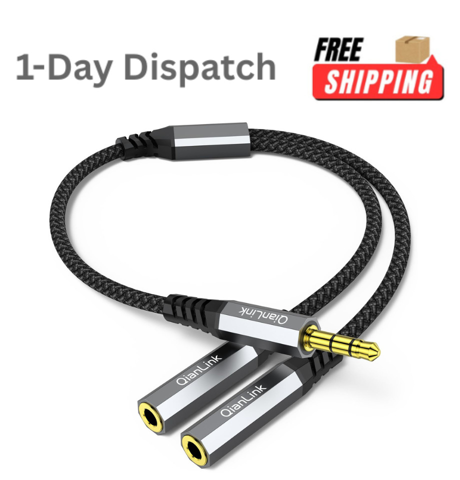 QianLink 1ft Headphone Splitter 3.5mm Male to 2 Female for PS4 PS5 Xbox