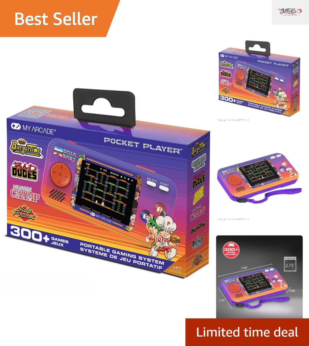 Retro Pocket Player by Data East: 308 Games, Built-In Speakers & Lanyard