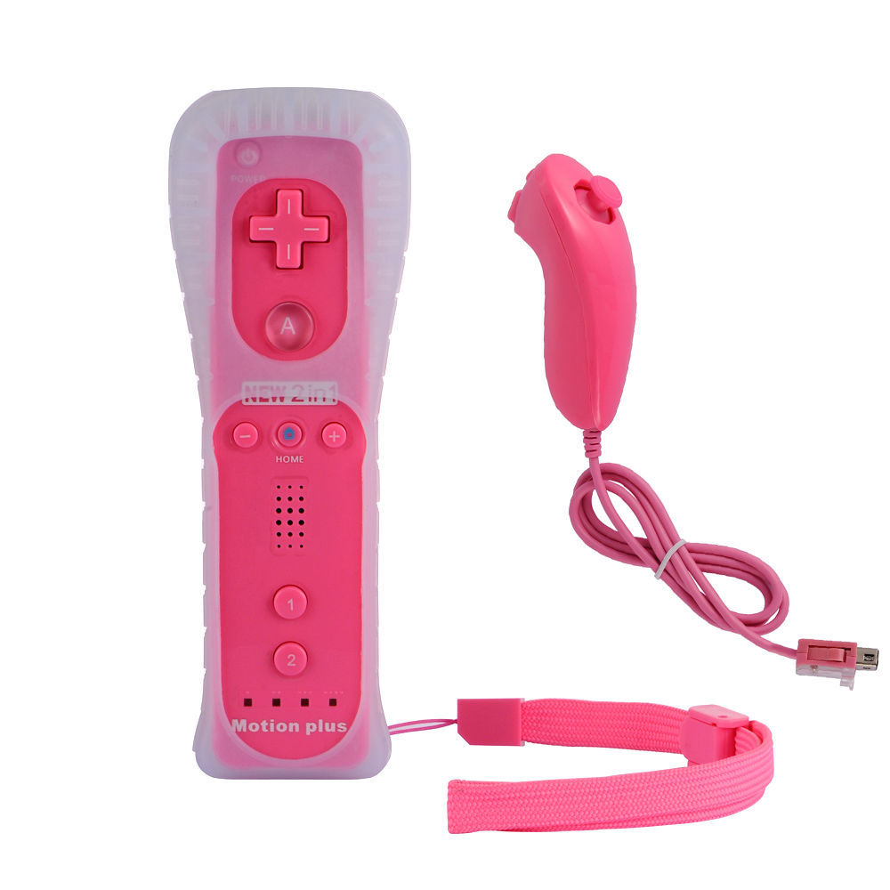 Built in Motion Plus Remote Controller And Nunchuck For Nintendo Wii Wii U Pink