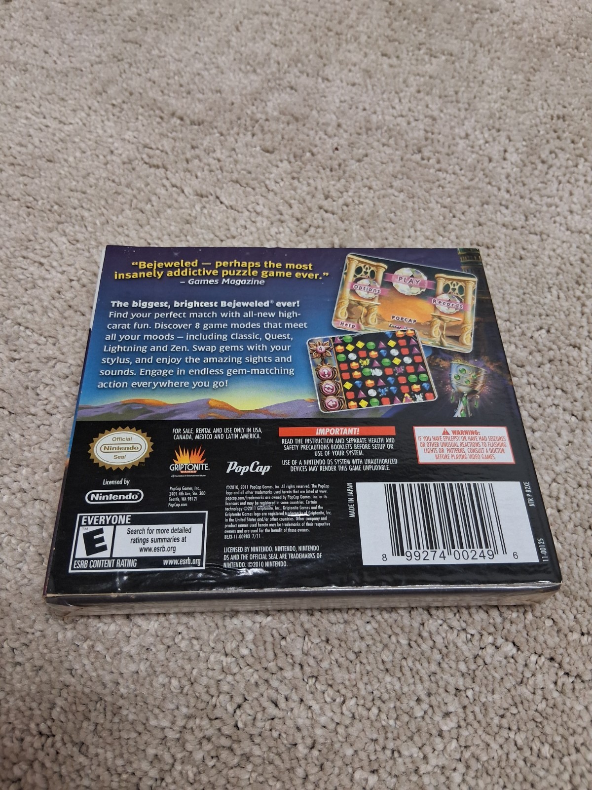 Bejeweled 3 Nintendo DS 2011 Brand New Sealed W/ Cover