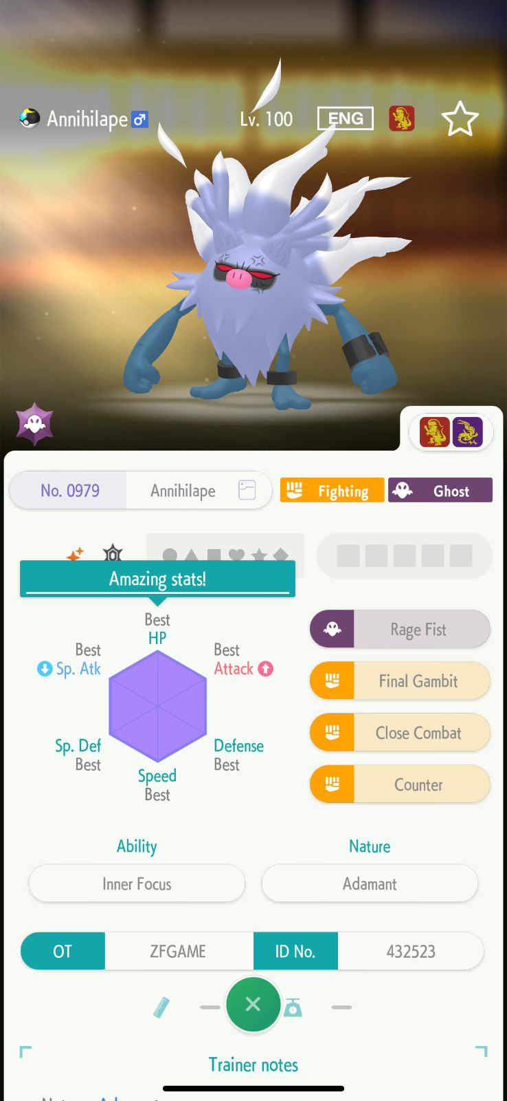 ✨6IV SHINY Annihilape + EVS🚀 POKEMON HOME✨Champions✨Online delivery⚡