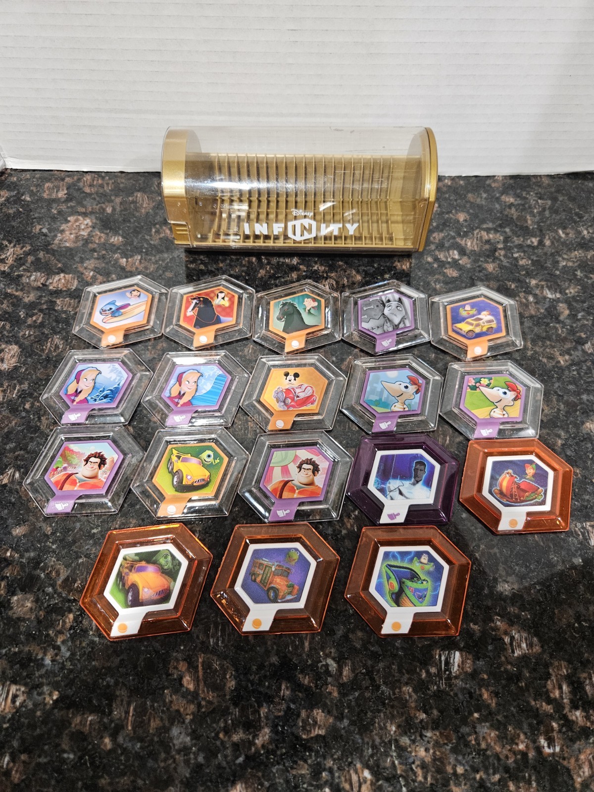 Disney Infinity Power Disc Lot of 18 and Case.
