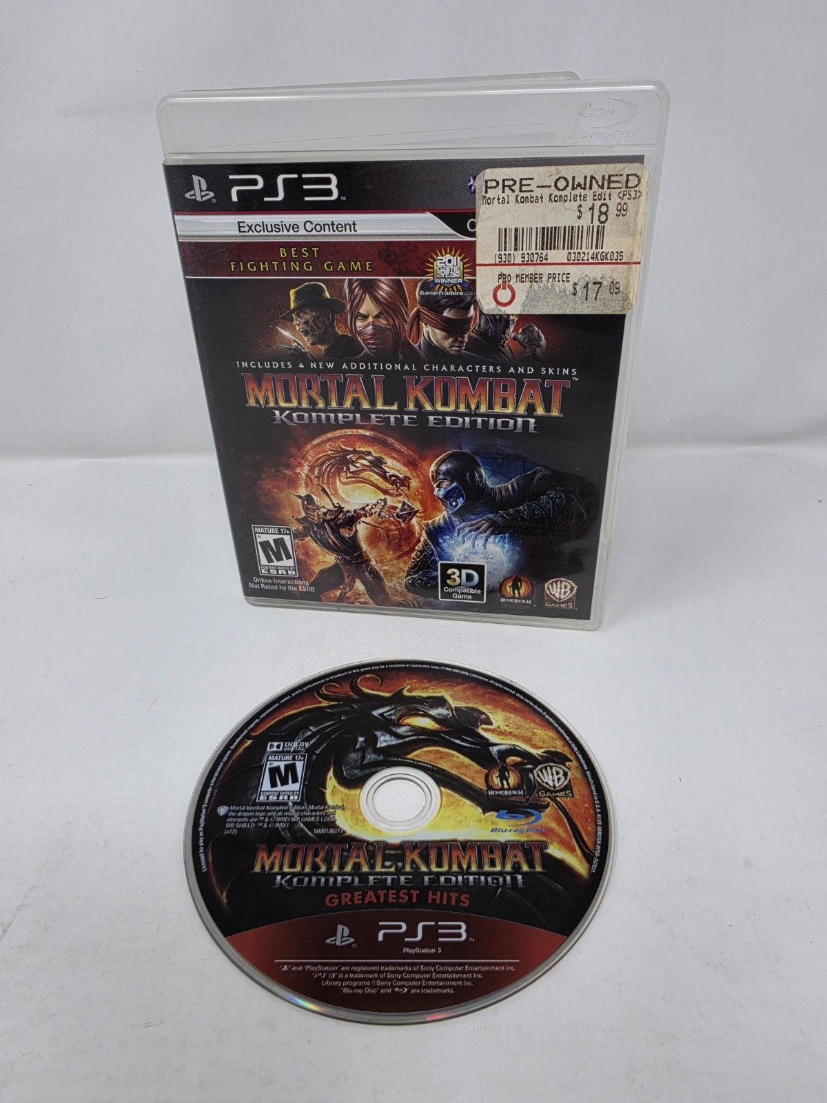 Mortal Kombat Komplete Edition PS3 Game Case & Disc Mature Audience