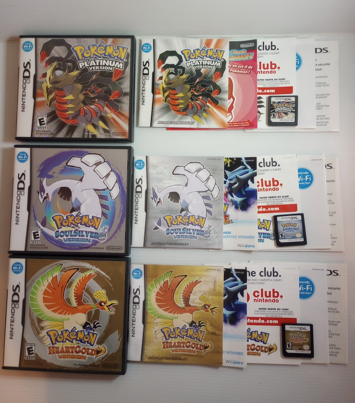 Nintendo DS Pokemon Platinum SoulSilver HeartGold Complete Game Case Manual +