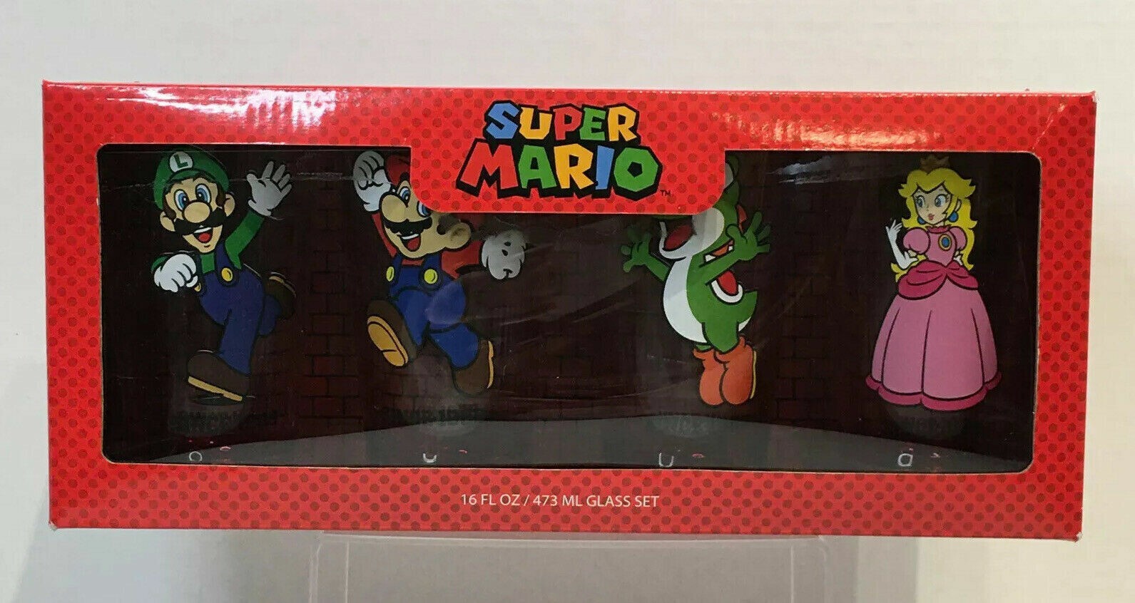 New Super Mario Bros Collectible 4pcs Glass Set 16 FL OZ