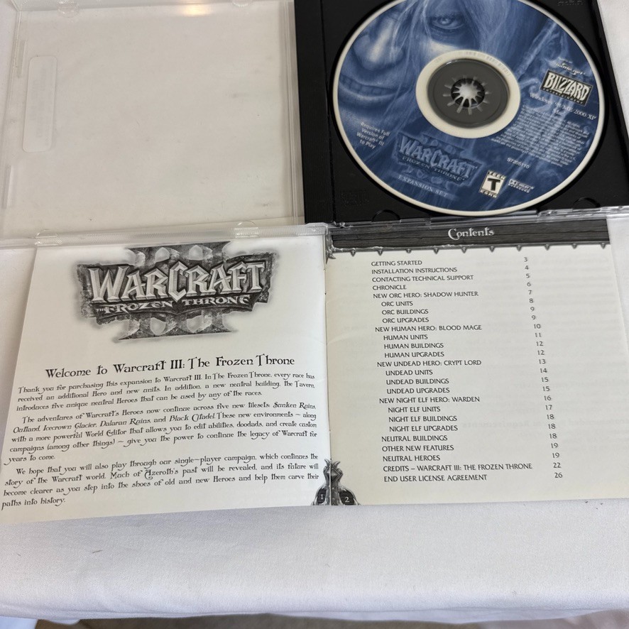 Warcraft III: The Frozen Throne- Expansion Set-2003 Blizzard PC CD-ROM w Key-VG+