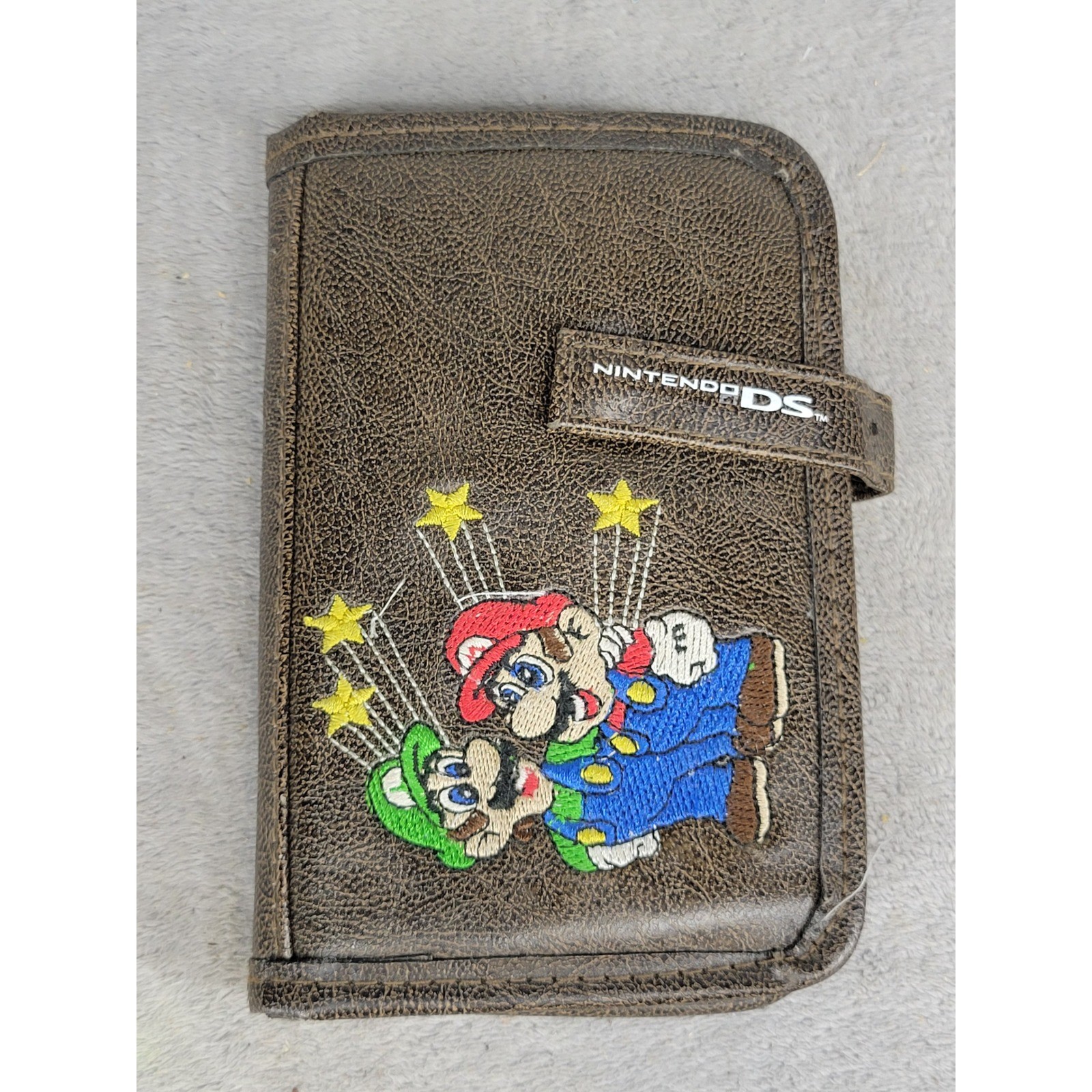 Nintendo DS Switch N Carry Case Brown Mario Luigi Embroidered Faux Leather Pouch