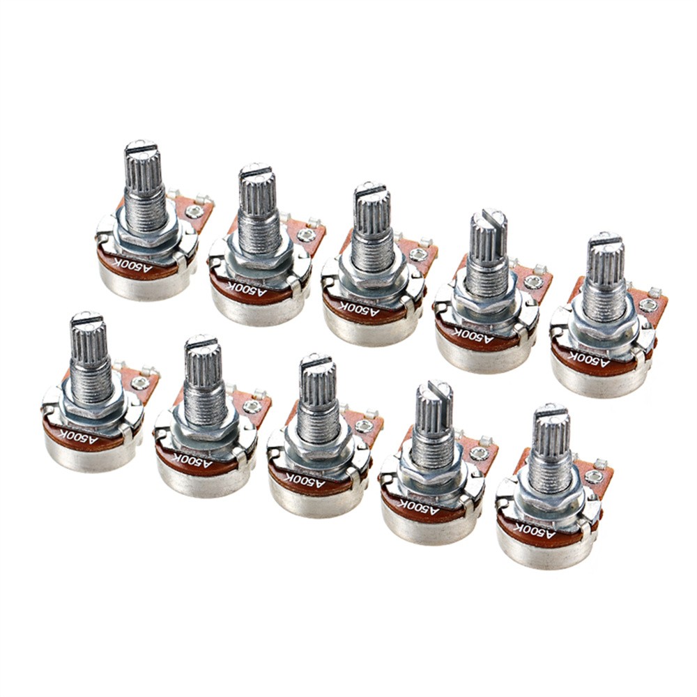 10Pcs Guitar Bass Pots 3 Pins Split Shaft Rotary Audio Taper Potentiometers