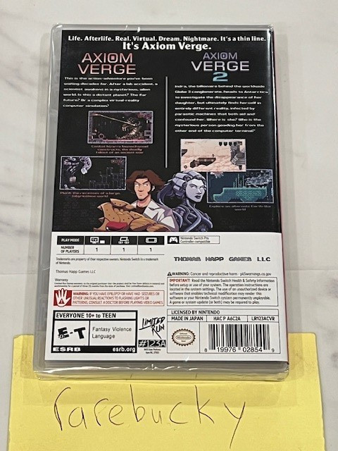 Axiom Verge 1 & 2 Double Pack (Nintendo Switch) NEW SEALED MINT W/CARD RARE LRG!
