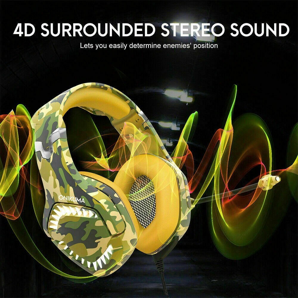 Gaming Headset K1PRO Camouflage Yellow PS3 PC PS4 PS5 7.1 Surround Sound Stereo