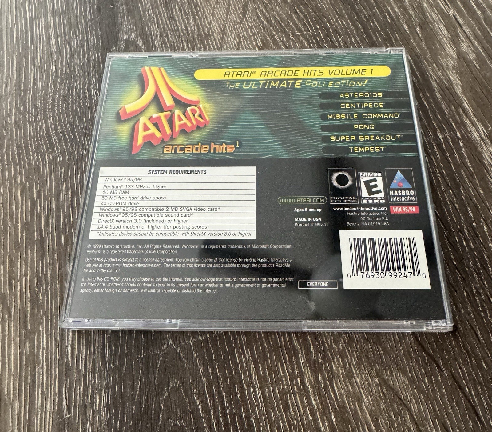 Atari Arcade Hits 1 PC CD 1999 Windows 95/98 Asteroids Centipede Super Breakout