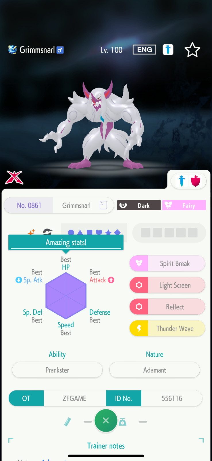 ✨6IV SHINY Grimmsnarl + EVS🚀 POKEMON HOME✨Champions✨Online delivery⚡