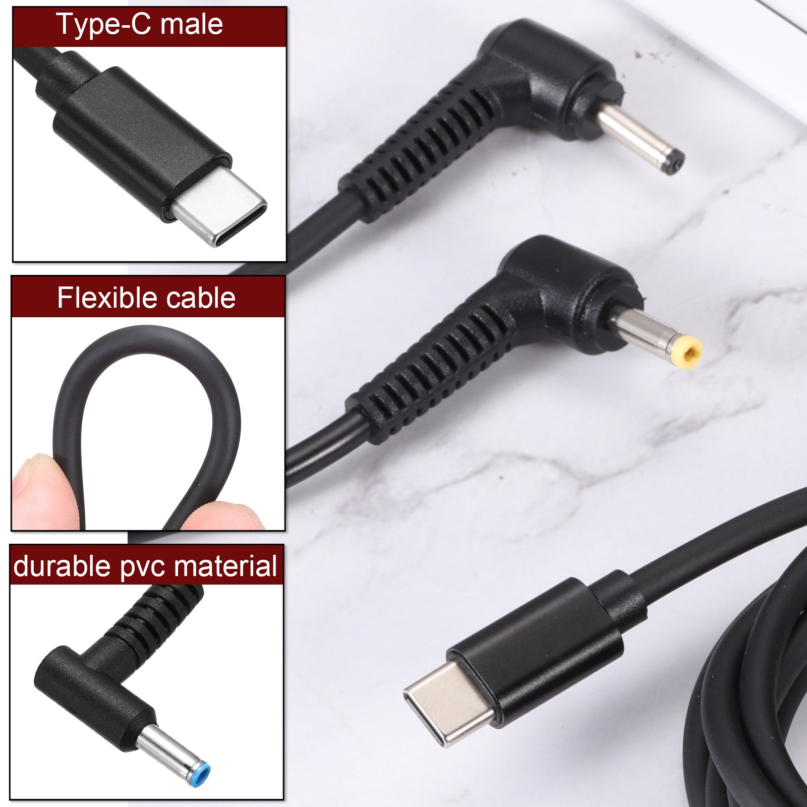 4.9FT USB C to DC PD Power Fast Charging Cables, 4.5mmx3mm 65W/20V(Black)
