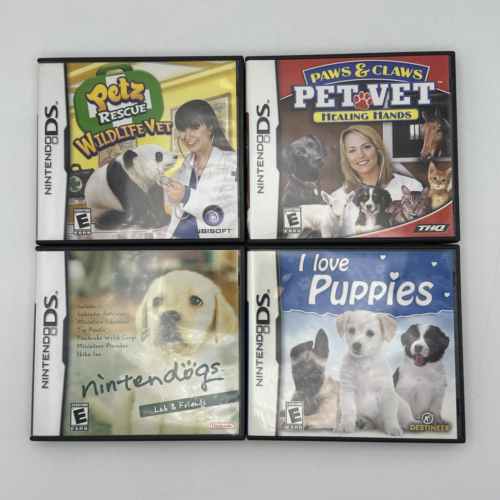 Nintendo DS 4 Game Lot CIB Nintendogs Petz Rescue Paws & Claws I Love Puppies