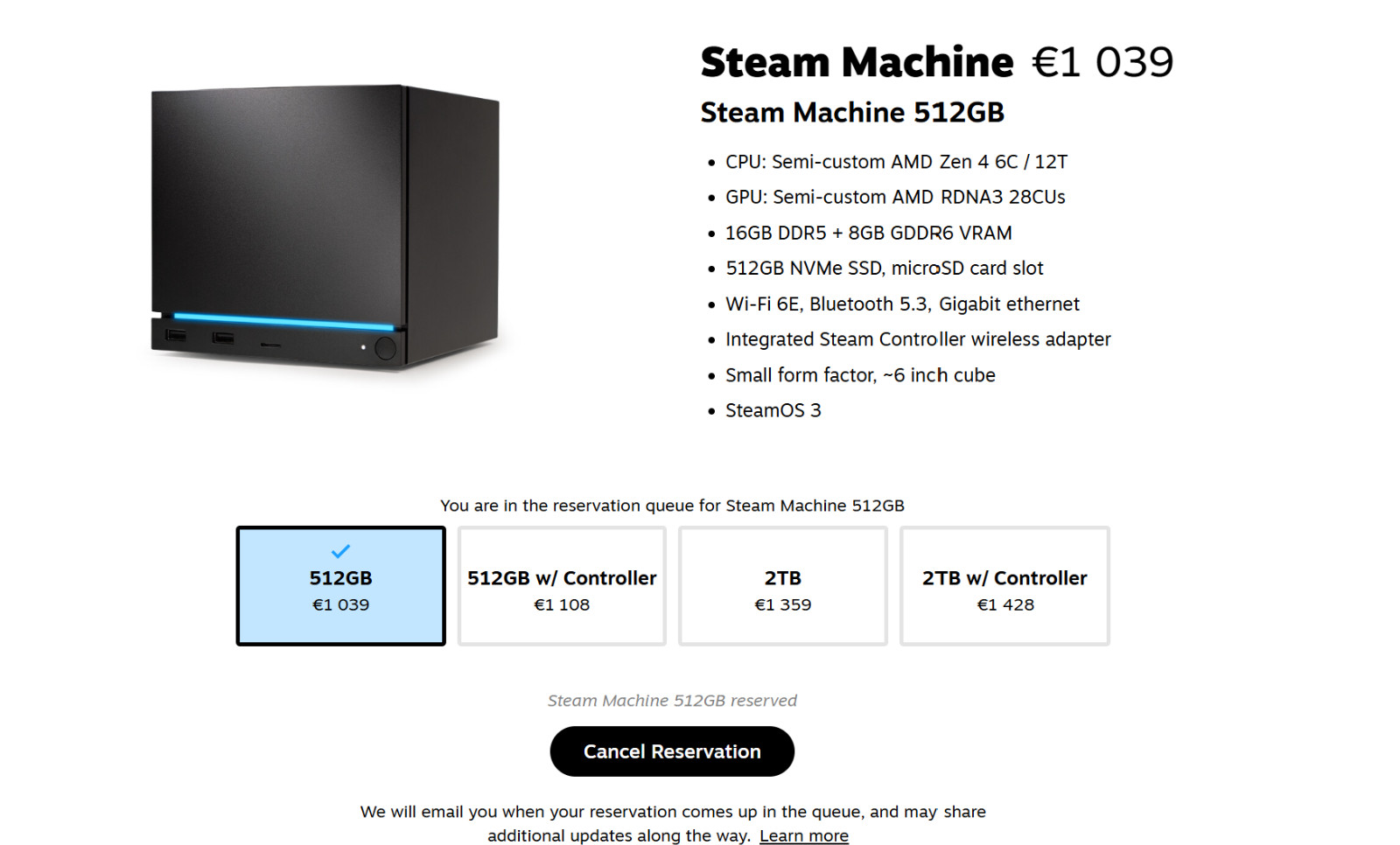 Steam Machine Valve 512 GB – Confirmed Presale