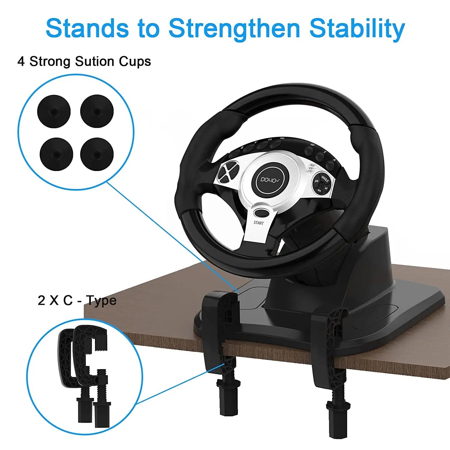 270/900° DOYO PC Steering Wheel Racing Gaming Simulator Pedal Set