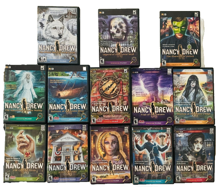 13 Pc Nancy Drew PC Game Lot HER Interactive White Wolf To Ghost Thornton Hall