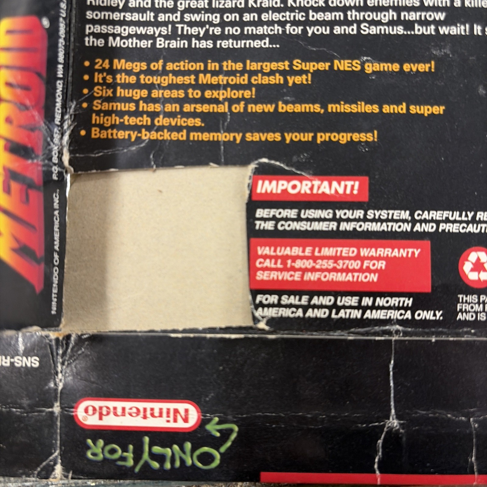 Super Metroid (Super Nintendo | SNES) Authentic BOX ONLY UPC Cut Out