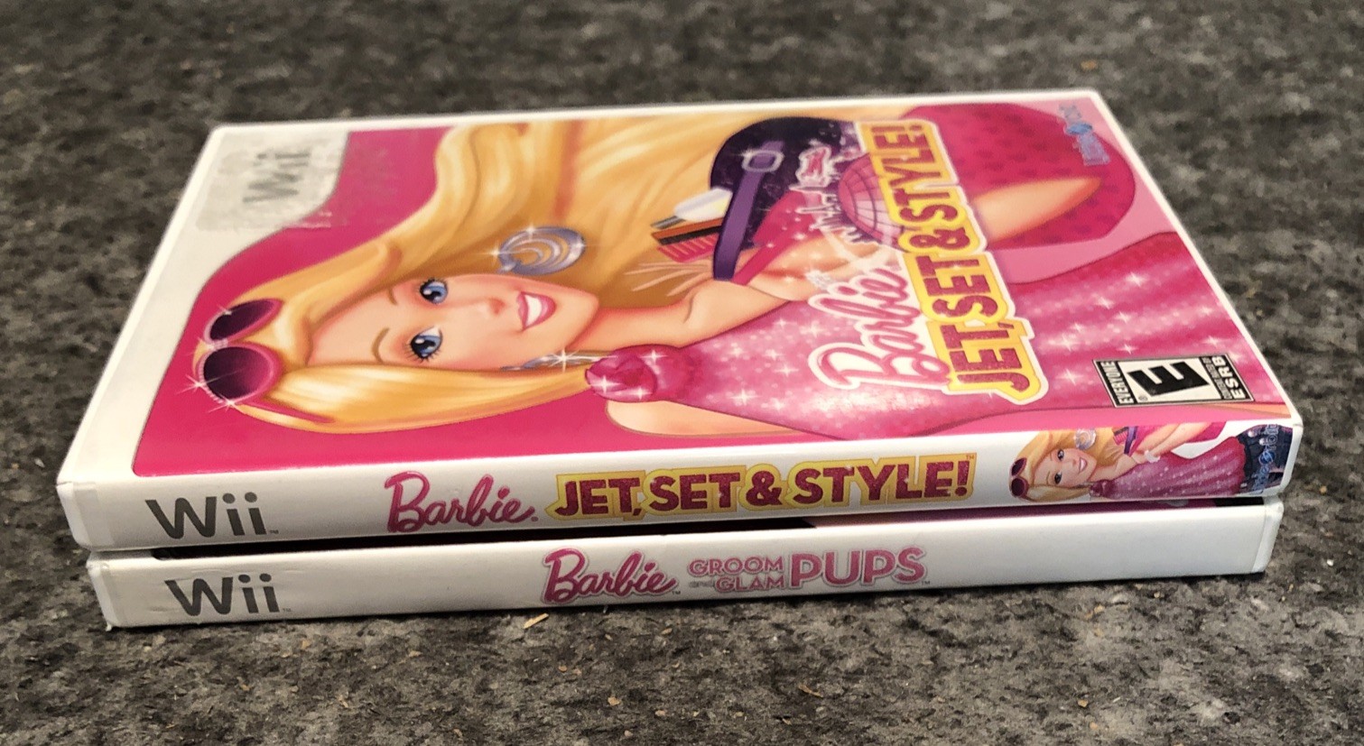 (2) Barbie: Jet, Set & Style & Barbie: Groom & Glam Pups Nintendo Wii Game LOT