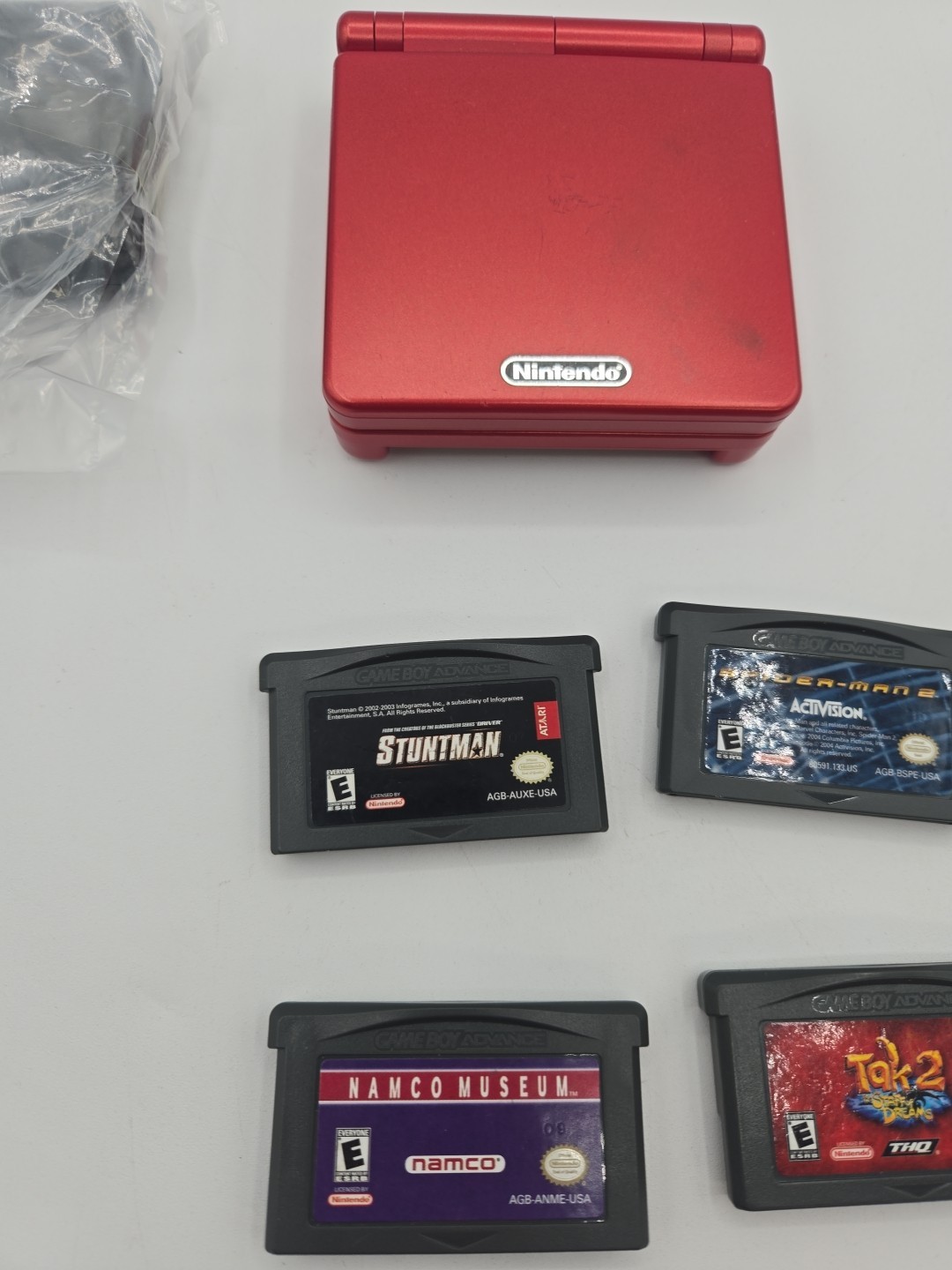 Nintendo Game Boy Advance SP Handheld System Flame Red W/charger And 4 Games