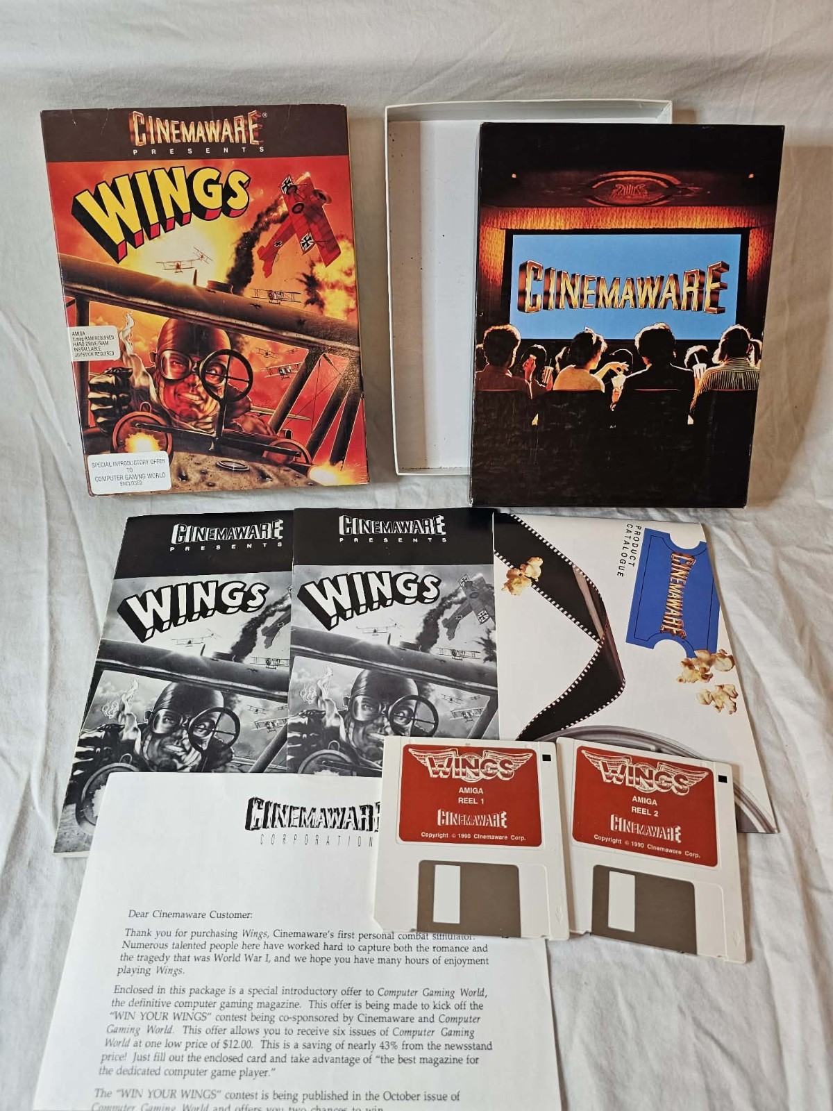 Vintage Cinemaware Wings Video Game Commodore AMIGA WWI Flight Sim 1990 Complete