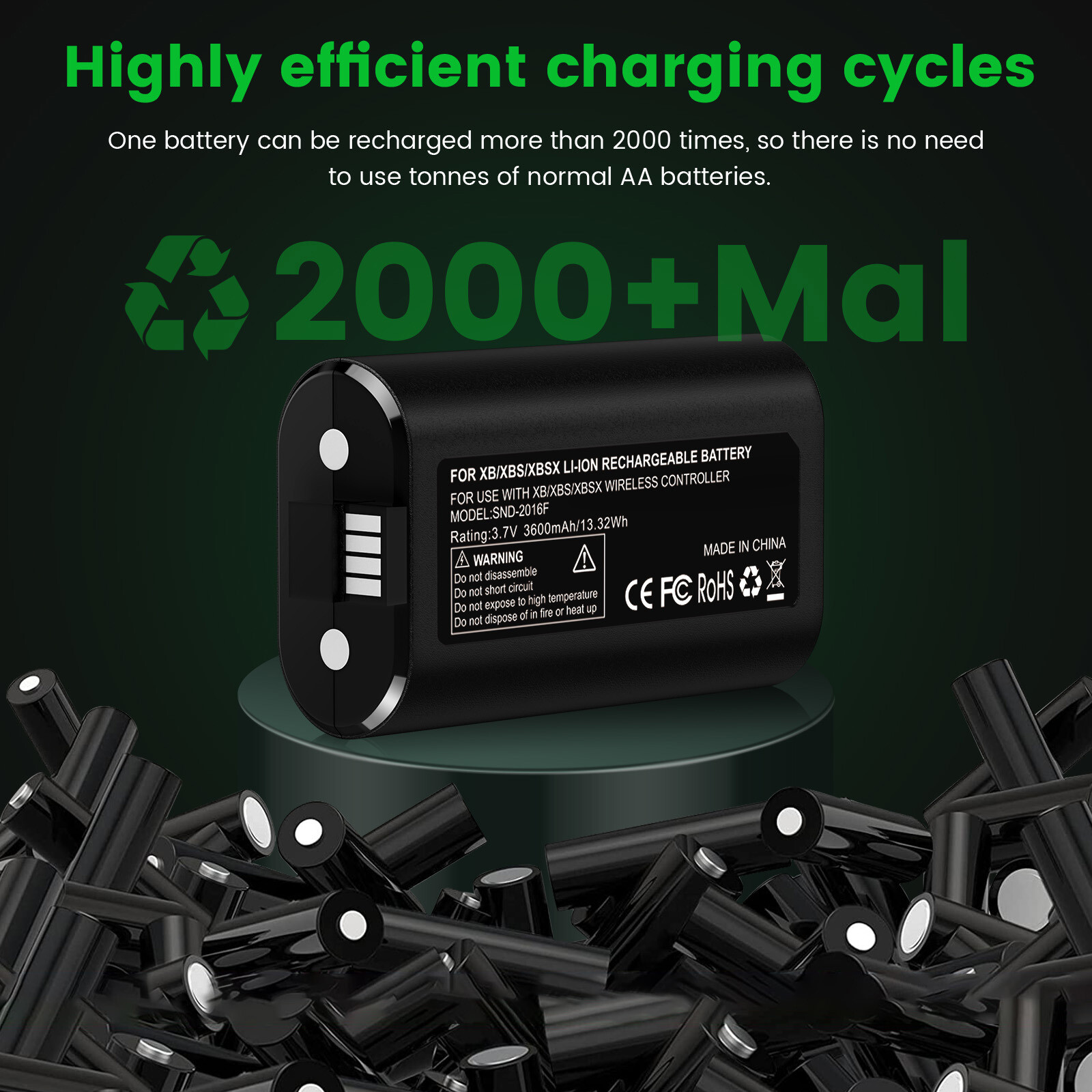 2*3600mAh Battery Packs For XBox One X/S Series X/S Controller & Charger Cable
