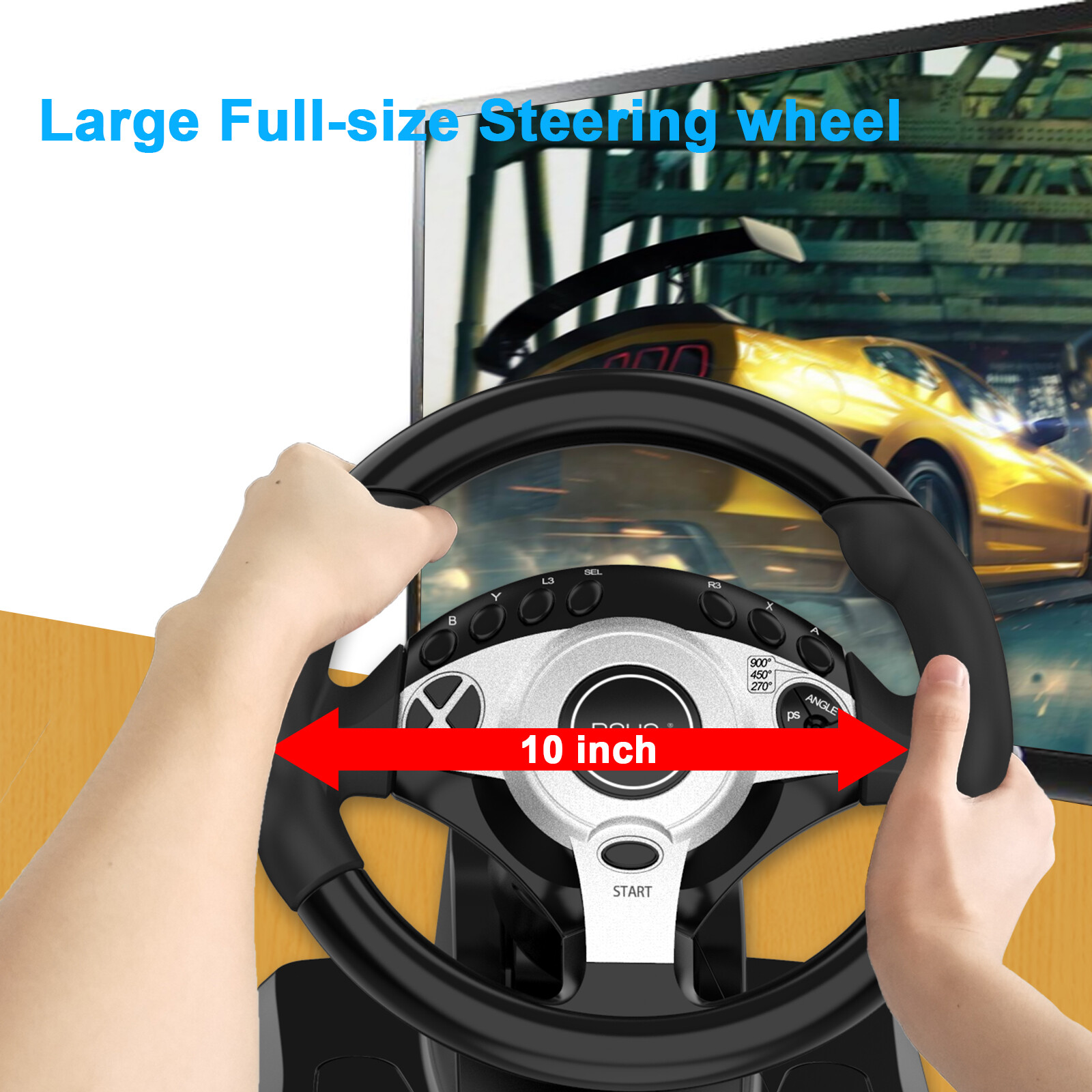270/900° DOYO PC Steering Wheel Racing Gaming Simulator Pedal Set