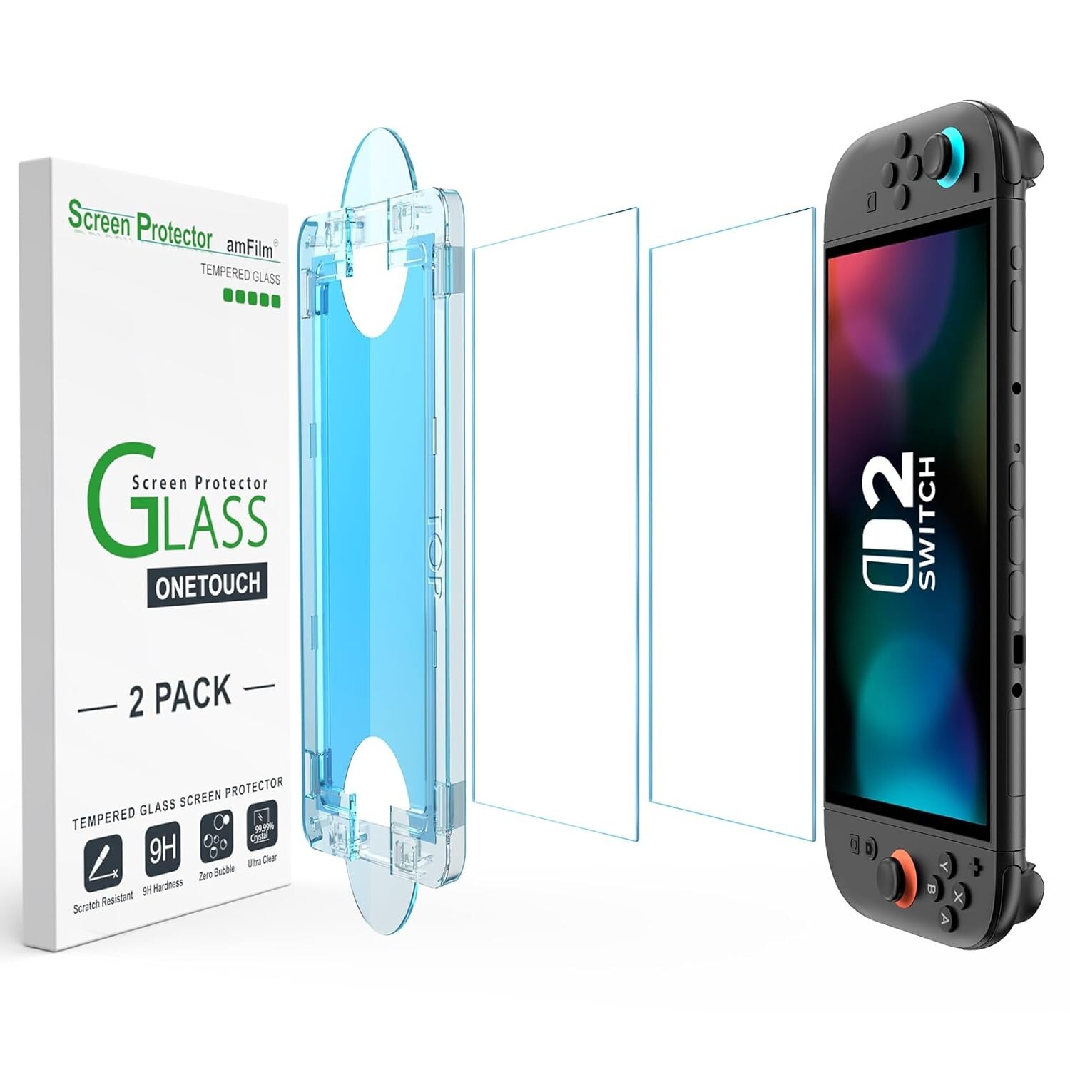 (2pack) amFilm Nintendo Switch 2 OneTouch Glass Screen Protector (2025, Matte)