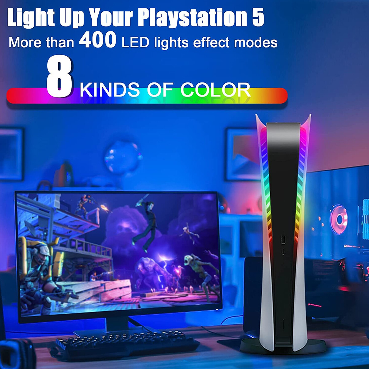 For PS5 Console USB 5050 RGB LED Light Strip Kit Sync Music 8 Colors 400 Effects