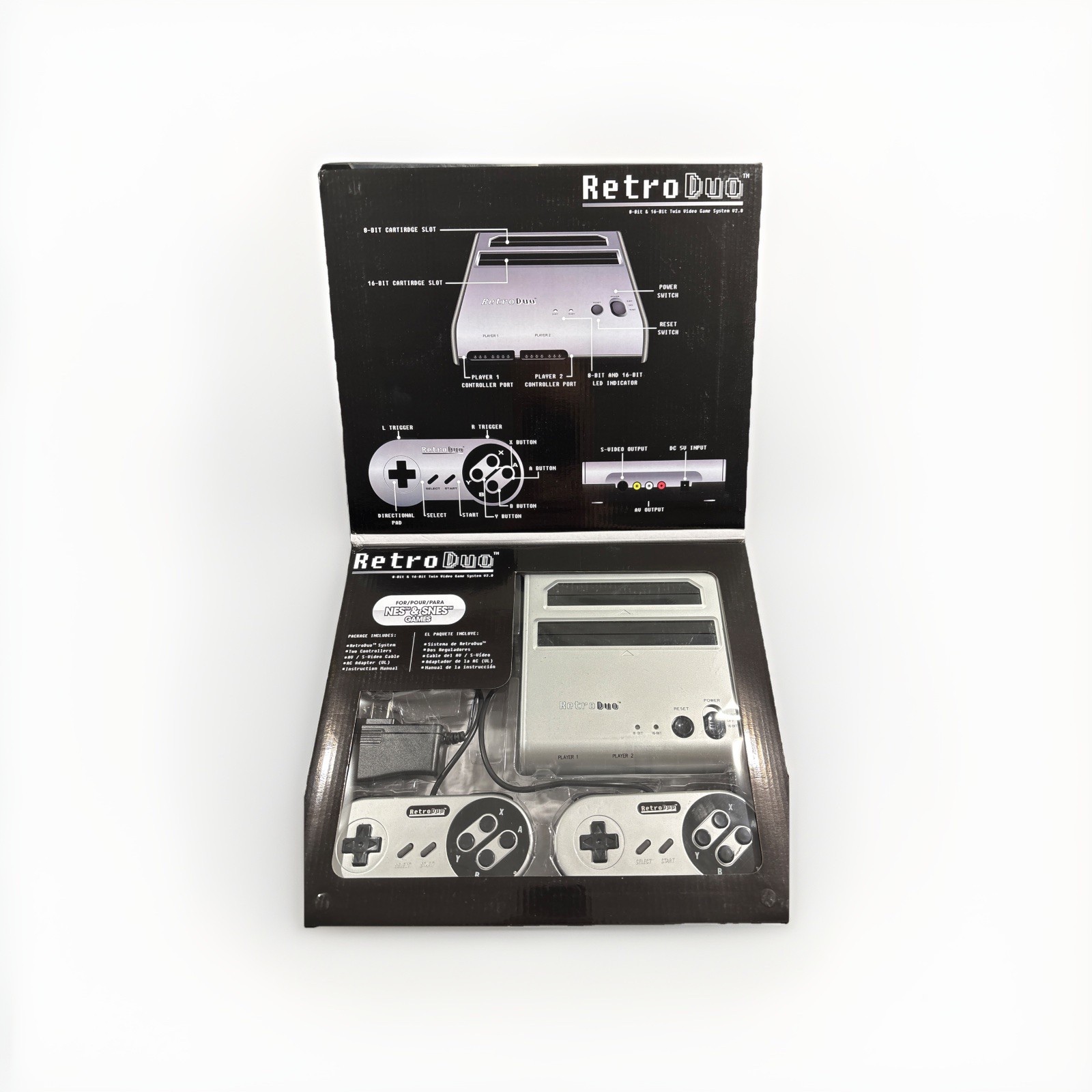 NES SNES Retro Duo Retro-Bit 2-in-1 Twin Game System V2.0 Console Silver Black