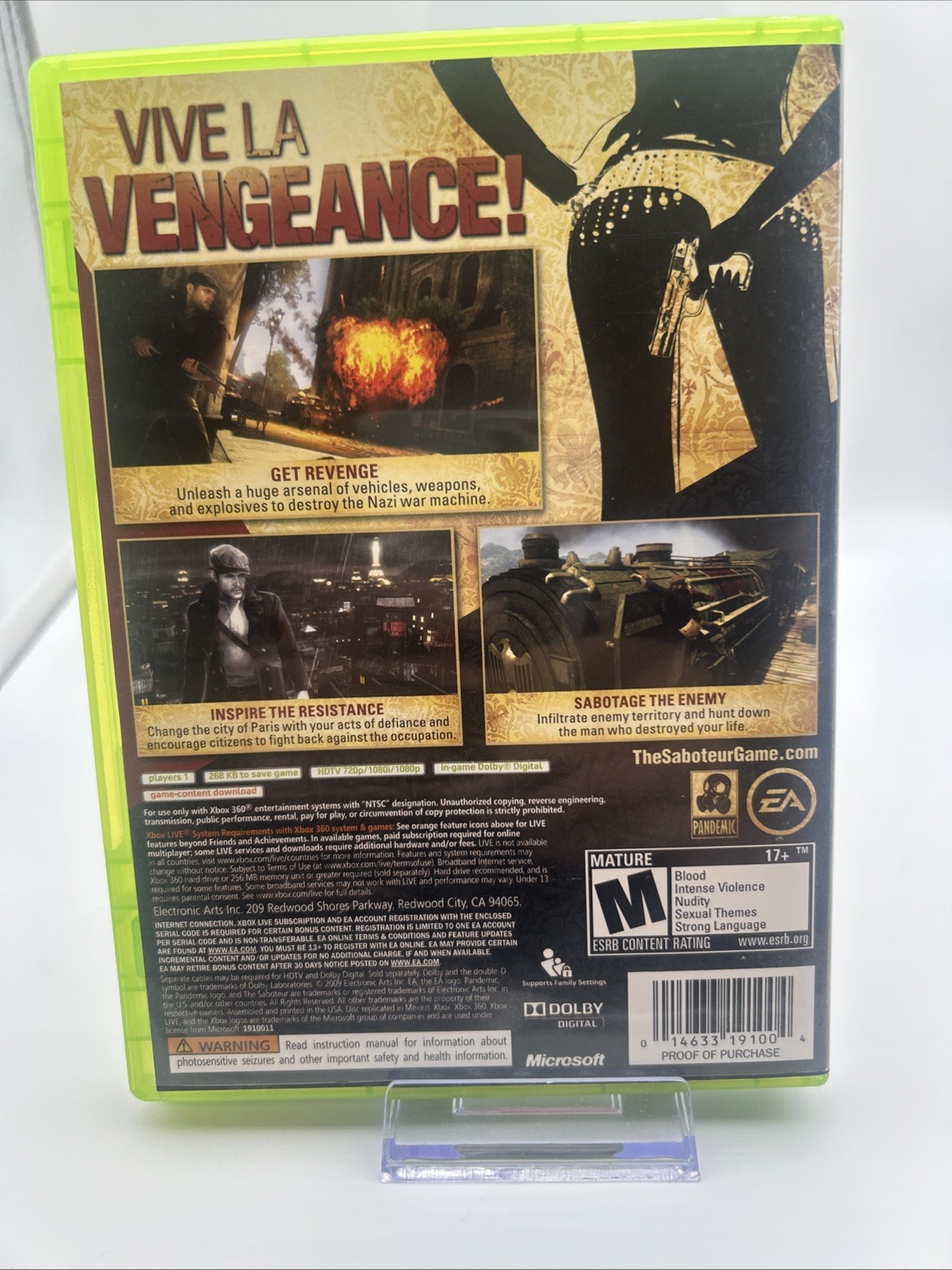 Electronic Arts The Saboteur Xbox 360 NTSC-U/C M-Mature Action w/ Manual